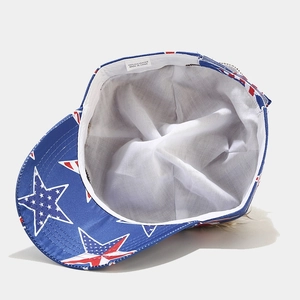 Inside view of American flag baseball cap showing white lining and polyester fabric