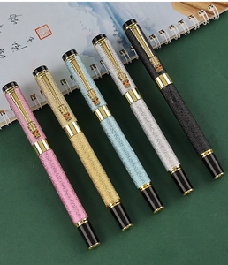 Morandi metallic fountain pens with frosted glitter finish and gold animal head clip detail
