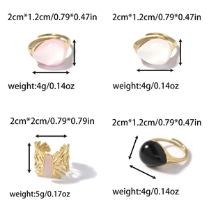 Minimalist gold plated stainless steel rings with moonstone and teardrop oval design