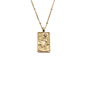 Golden geometric knight pendant necklace with zircon gemstone and fine bead chain