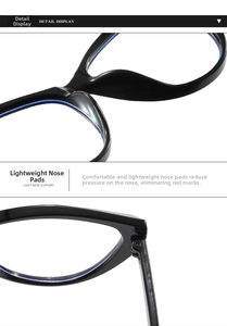 Detailed close-up of integrated nose pads and durable metal hinges on cat eye glasses