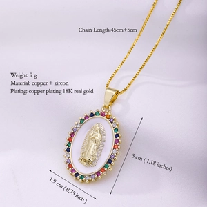 Détail du pendentif Vierge Marie plaqué or 18 carats avec zircons et dimensions
