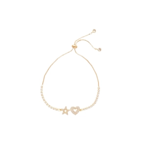 Adjustable gold star and hollow heart bracelet with sparkling zircon stones in a sleek design