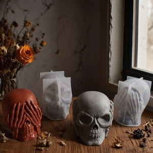 Halloween skull silicone molds for resin DIY featuring creative skull figurines on wood