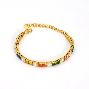 18k vergoldetes Titanstahl Tennisarmband mit bunten Zirkonsteinen für Damen und Herren