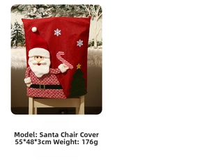 Detail of Santa Claus chair cover with 3D embroidery and festive Christmas tree design