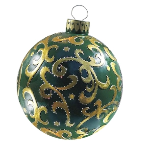 60cm inflatable green Christmas ball with golden embossed patterns and festive glitter