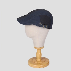 Navy blue and black patchwork quilted cotton ivy cap for men with adjustable metal buckle