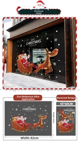Detailed size guide for Christmas Santa sleigh window stickers and layout dimensions