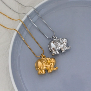 Elephant Pendant Necklace Stainless Steel Smooth Mirror Polish Lucky Animal Retro Vintage Snake Chain For Couples