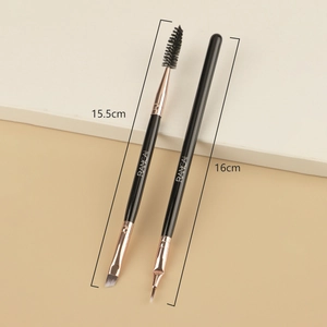 Dual-ended eyebrow brush and eyeliner brush set with 15.5cm and 16cm rose gold ferrules