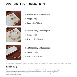 Detailed size chart for alloy and pearl wavy earrings, bracelet, and necklace set
