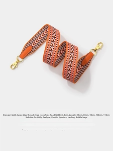 Detail of 3.8cm orange geometric V-pattern wax wire strap with golden swivel hook