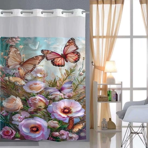 Detailansicht von Schmetterlings- und Blumenmuster auf wasserdichtem Polyester-Duschvorhang