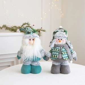 Christmas plush Santa and Snowman figures with telescopic legs for festive home decor