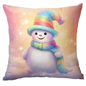 Housse de coussin de Noël avec bonhomme de neige coloré et texture de tissu doux pour canapé