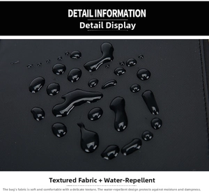 Detailed macro view of water-resistant black fabric on high-capacity laptop backpack
