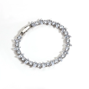 Sparkling silver zircon bracelet with marquise and round cut stones for elegant wedding wear
