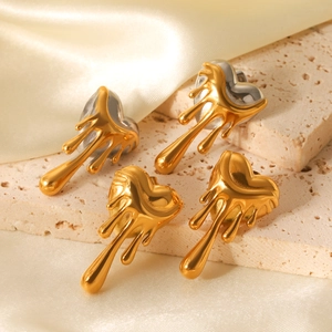 Ins Style Melting Lava Heart Earrings Stainless Steel Liquid Metal Design For Women Waterproof Non-allergic Jewelry