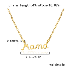 Detailed view of gold Mama pendant necklace with 43cm chain and 5cm extension