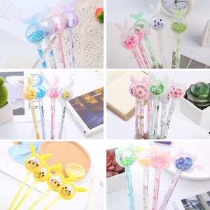 Cute Cartoon Quicksand Gel Pens Plastic Liquid Glitter Needle Tip Aesthetic Writing Pens For School Office Stationery