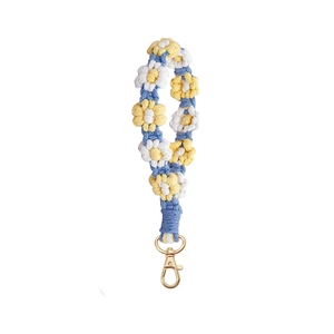 Handmade woven daisy flower phone lanyard with golden metal lobster clasp for women