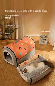 Letto per gatti 2-in-1 con motivi geometrici e fodera in caldo peluche grigio