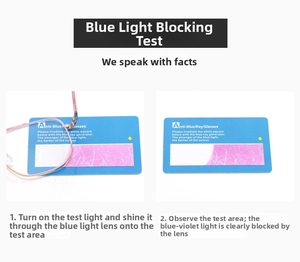 Blue light blocking test showing rose gold metal frame glasses protecting the sensor