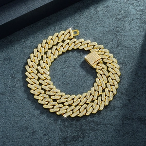 Luxurious 14mm gold plated iced out Cuban link chain necklace with sparkling crystals