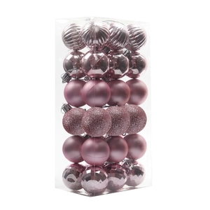Set of 36 rose pink Christmas ornaments in matte and glossy finishes for tree decor