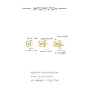 Size guide for S925 sterling silver flower earrings with 5mm, 6mm and 8mm bar dimensions