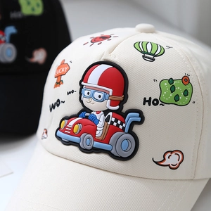 Casquette de baseball pour enfant avec voiture 3D et graffiti de course sur coton beige