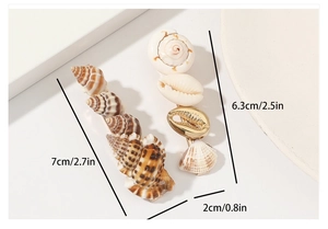Detailed size specifications for natural seashell and conch hair clips in centimeters and inches