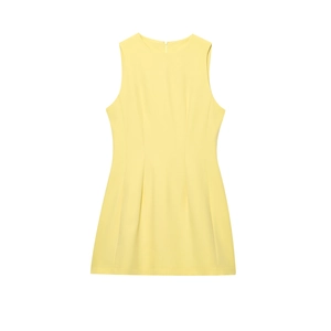 Robe courte sans manches jaune pâle en mélange de polyester avec un design minimaliste