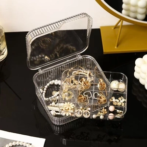 Transparent double-layer jewelry storage box with compartments for earrings and rings