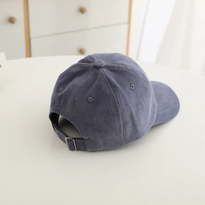Blue-grey corduroy kids baseball cap with dinosaur embroidery and metal back buckle