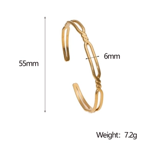 Dessin technique montrant le diamètre de 55mm et la largeur de 6mm du bracelet en titane doré