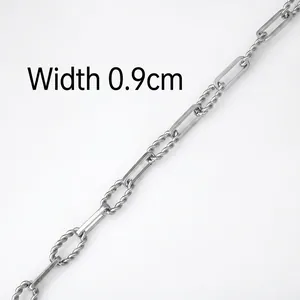 Detailed macro view of 9mm wide stainless steel DIY chain links with geometric textures