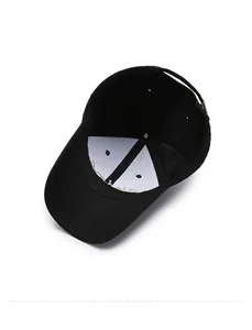 Detail view of cotton baseball cap interior featuring reinforced panels and adjustable strap