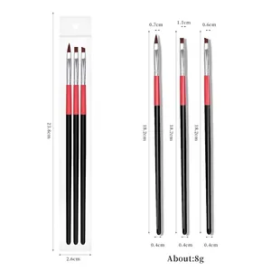 Lot de 3 pinceaux nail art noirs pour peinture et sculpture avec guide des tailles