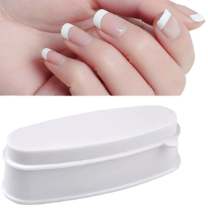 White French nail dip tray tool for manicure styling shown with finished effect