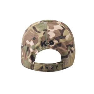 Rear view showing K-9 embroidery and adjustable ARMY strap on camouflage baseball cap