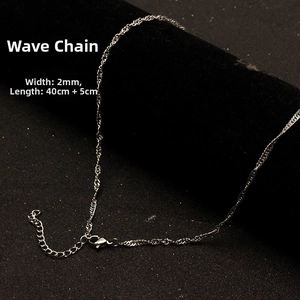 Detailed view of silver water wave chain necklace with 2mm width and lobster clasp