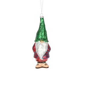 Christmas gnome glass ornament in red white and green for festive tree decoration
