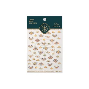 Traditional Chinese style 3D nail art stickers with gold cloud and lotus patterns M-764