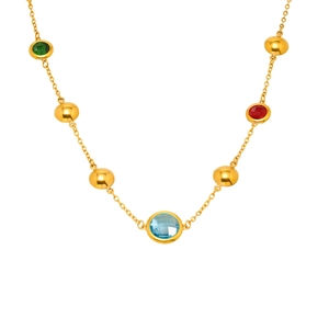 Collier élégant en or avec pierres précieuses facettées bleues, rouges et vertes fines