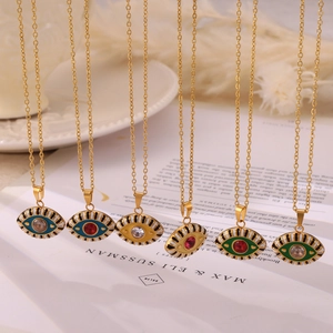 Minimalist evil eye pendant necklaces with colorful enamel and sparkling zircon accents
