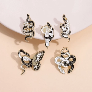 Gothic Dark Style Snake Butterfly Enamel Brooch Zinc Alloy Mystic Animal Badge Pin Clothing Accessory Jewelry For Halloween