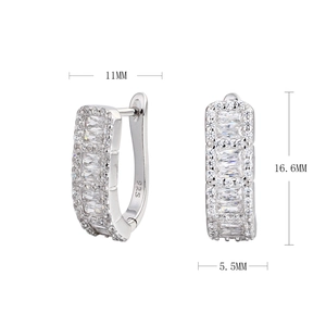 Detailed dimensions of S925 sterling silver huggie earrings with cubic zirconia