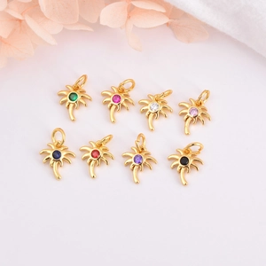 Palm Tree Pendant Copper Zircon 18K Gold Plated Tropical Summer Style DIY Jewelry Making Accessory